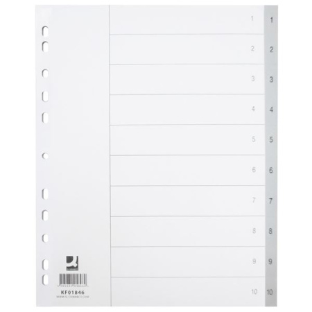 detail Rozlišovače plastové A4+ Q-Connect šedé sada 1-10 /E