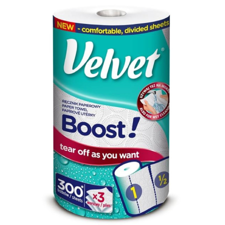 detail Utěrky kuchyňdké Velvet Boost 3vrstvé 300 útržků 1 role