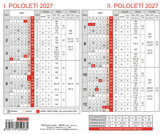 detail Kalendář 2027 Plánovací karta