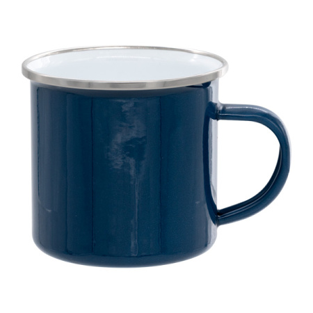 detail Smaltovaný celobarevný plechový hrnek 12 Oz - modrý - stříbrný lem