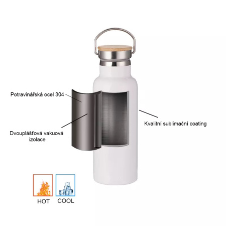detail Bílá termoska s bambusovým víčkem - 500 ml