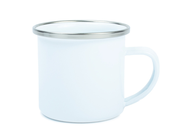 detail Smaltovaný plechový bílý hrnek 6 Oz - stříbrný lem