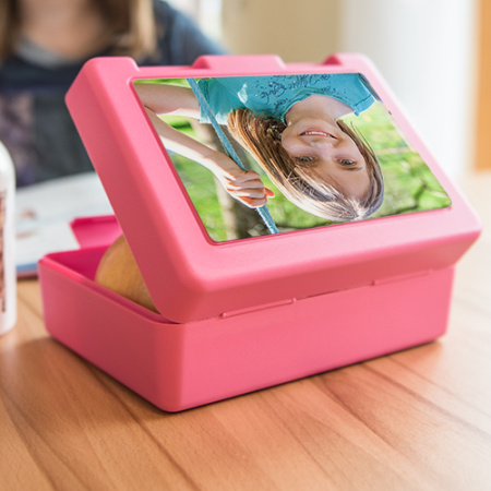 detail Svačinová krabička s potisknutelným štítkem - růžová