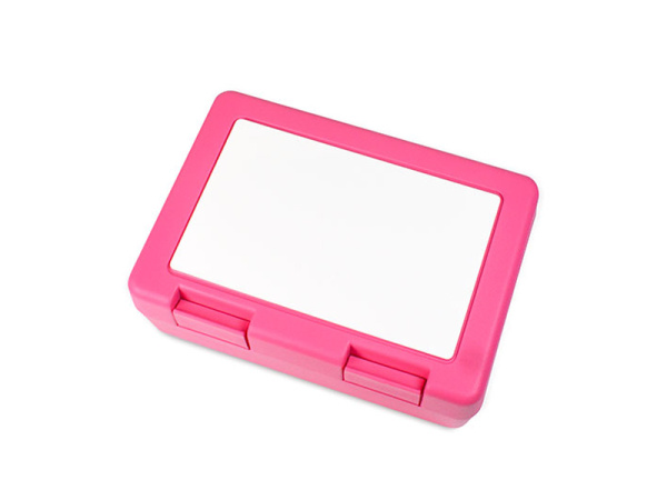 detail Svačinová krabička s potisknutelným štítkem - růžová