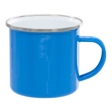detail Smaltovaný celobarevný plechový hrnek 12 Oz - světle modrý - stříbrný lem