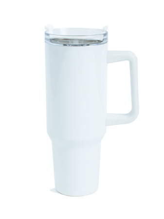 detail Bílý cestovní hrnek s plastovým brčkem - 1200 ml
