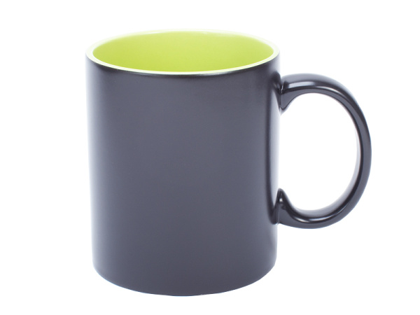 detail Měnící se černý hrneček SubliT s matným povrchem a světle zeleným vnitřkem