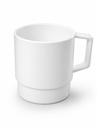 detail Bílý stohovatelný polymerový hrnek 10 Oz