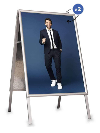 detail Stříbrný reklamní A stojan s ostrými rohy A1 - profil 25 mm