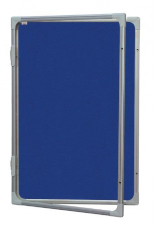 detail Vitrína s vertikálním otevíráním 120x90cm, filcový modrý vnitřek, se zámkem