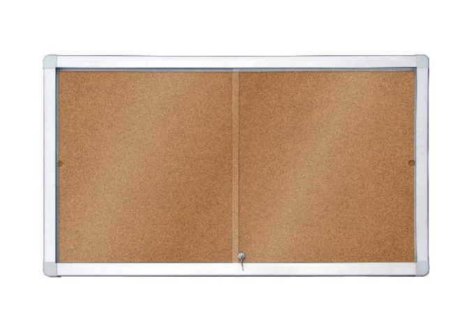 detail Horizontální interierová korková vitrína s posuvnými dveřmi 97x 68 cm (8xA4)