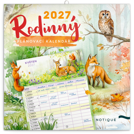 detail Nástěnný kalendář 2027 Zvířátka rodinný plánovací