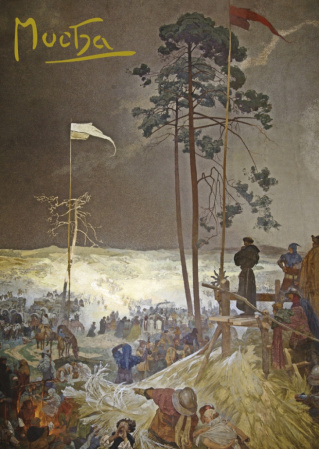 detail Pohled Alfons Mucha Slovanská epopej – Schůzka na Křížkách, krátký