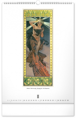 detail NOTIQUE Nástěnný kalendář Alfons Mucha 2025, 33 x 46 cm