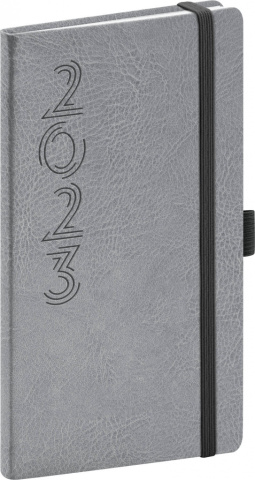 detail Kapesní diář Memory 2023, stříbrný, 9 × 15,5 cm