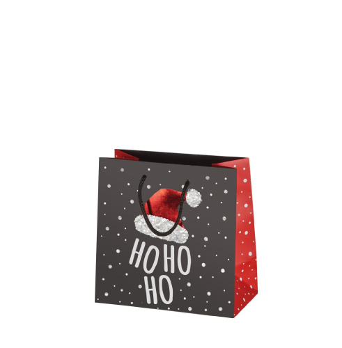 Taška dárková vánoční HO HO HO 16,5x16,5x9cm