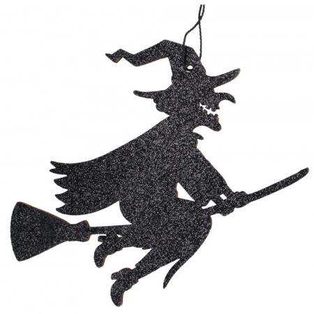 detail Závěs Halloween čarodějnice s glitry 14x11,5cm