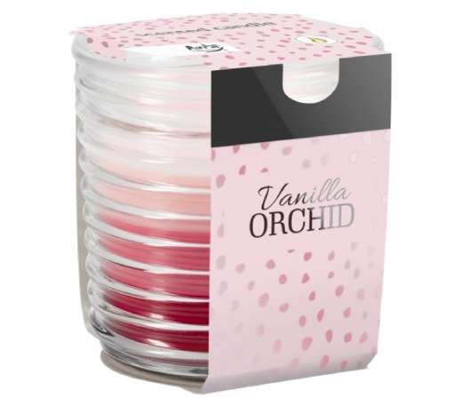 detail Svíčka ve skle tříbarevná Vanilka-Orchidej