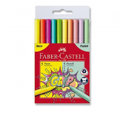 detail Fixy Grip Faber-Castel 10ks neon a pastelové