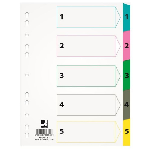 Rozlišovač papírový Q-connect A4 barevný okraj sada-1-5 5ks