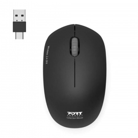detail Myš bezdrátová PORT CONNECT Wireless -, USB-A-C, 1600 DPI, černá
