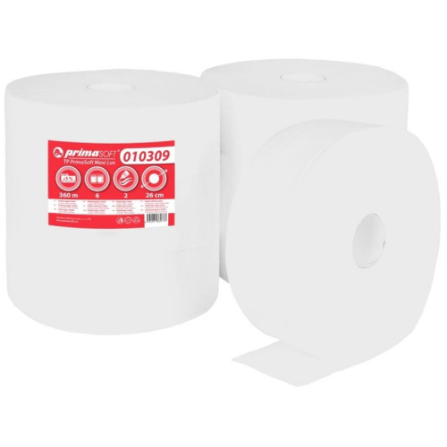 Toaletní papír jumbo PrimaSoft 2vrstvý, 260mm, 6rolí bílý návin 360m