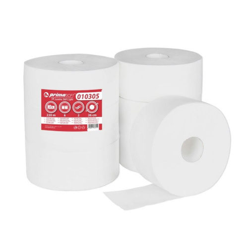 Toaletní papír jumbo PrimaSoft 2vrstvý, 260mm, 6rolí bílý návin 220m