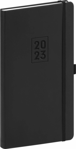 Kapesní diář Nox 2023, černý / černý, 9 × 15,5 cm