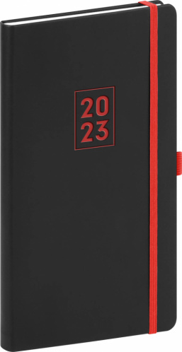 Kapesní diář Nox 2023, černý / červený, 9 × 15,5 cm
