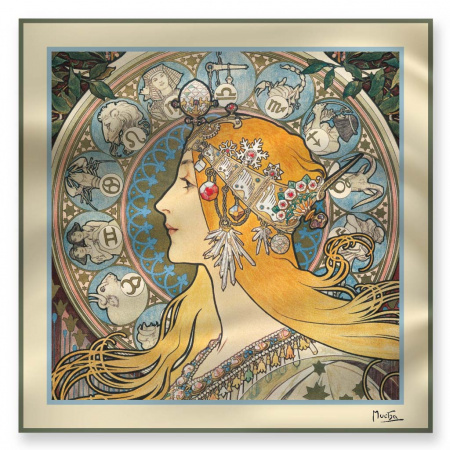 detail Šátek Alfons Mucha – Zodiak, 70 × 70 cm