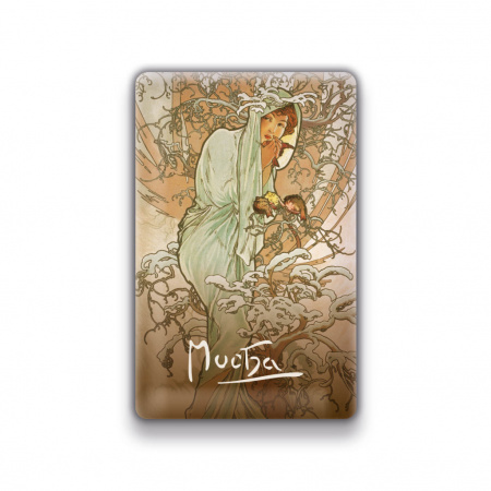 detail Magnet Alfons Mucha – Zima, 54 × 85 mm