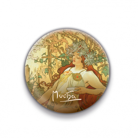 detail Magnet Alfons Mucha – Podzim, kulatý, 5 cm