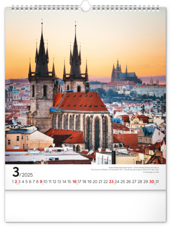 detail Nástěnný kalendář Praha 2025, 30 × 34 cm