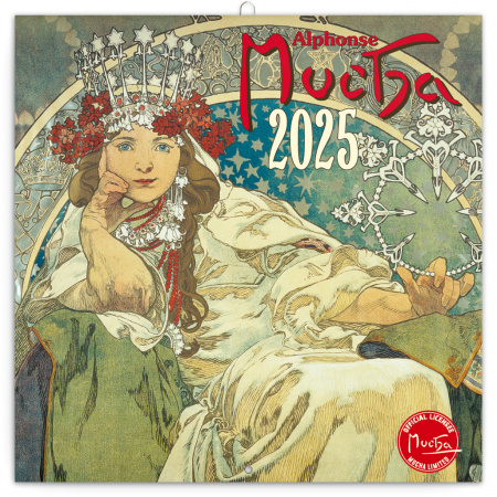 detail Poznámkový kalendář Alfons Mucha 2025, 30 × 30 cm