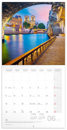 detail Poznámkový kalendář Paříž 2025, 30 × 30 cm
