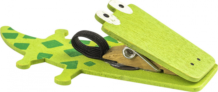 detail Krokodýl, dřevěný kolíček s magnetem a poutkem na tužku